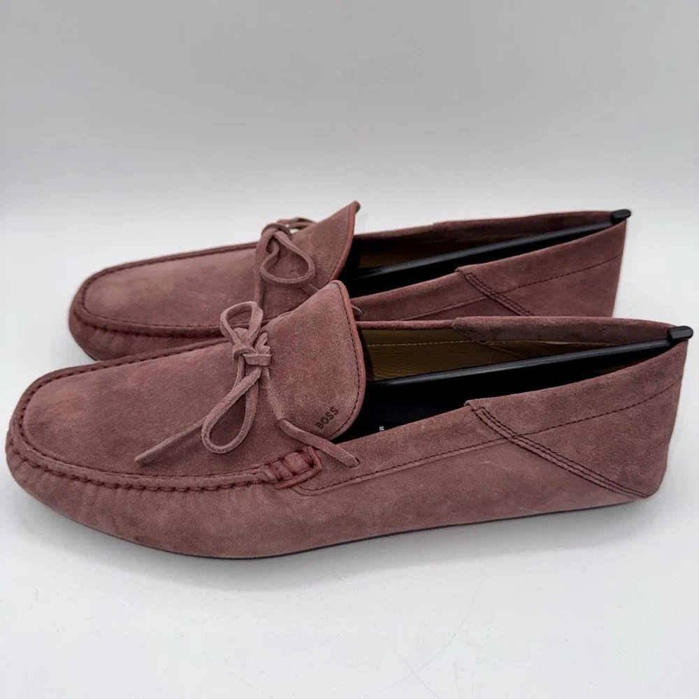 Hugo Boss Driver Mix Saddle Loafers‎ Men's Size 9.5 Open Pink Suede Dustbags